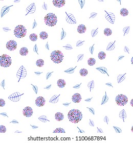 Dark Blue, Red vector seamless abstract backdrop with leaves and flowers. An elegant bright illustration with leaves and flowers. Hand painted design for web, leaflet, textile.