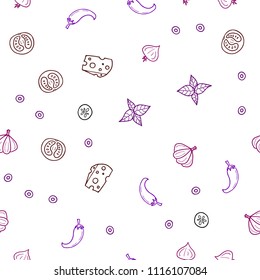 Dark Blue, Red vector seamless background with tasty food. Blurred decorative design of snacks in doodle style. Pattern for ads of breakfast, lunch, dinner.