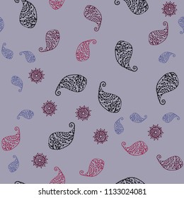 Dark Blue, Red vector seamless doodle pattern with leaves and flowers. Leaves and flowers with gradient on white background. Completely new design for your business.