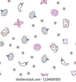 Dark Blue, Red vector seamless template with organic meal. Illustration with set of fresh food in doodle style. Pattern for menu of cafes, bars, restaurants.