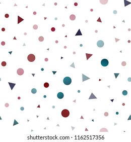 Dark Blue, Red vector seamless background with triangles, circles. Illustration with set of colorful circles, triangles. Design for textile, fabric, wallpapers.