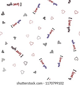 Dark Blue, Red vector seamless pattern with colorful hearts. Blurred decorative design in doodle style with hearts. Design for ad, poster, banner of Valentine Day.