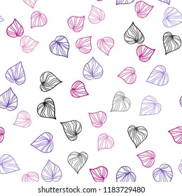 Dark Blue, Red vector seamless natural pattern with leaves. Sketchy doodles with leaves on blurred background. Pattern for design of window blinds, curtains.