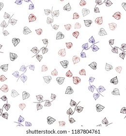 Dark Blue, Red vector seamless doodle background with leaves. Glitter abstract illustration with doodles and leaves. Pattern for design of fabric, wallpapers.
