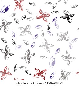 Dark Blue, Red vector seamless abstract design with leaves. Sketchy doodles with leaves on blurred background. Template for business cards, websites.