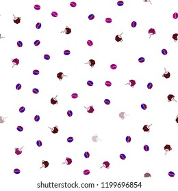 Dark Blue, Red vector seamless template with cups of coffee, beans. Glitter abstract backdrop with gradient mugs, coffee grains. Pattern for ads of breakfast, lunch, dinner.