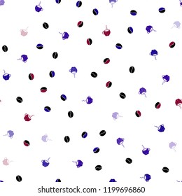 Dark Blue, Red vector seamless layout with coffee set. Gradient illustration with coffee beans, tea cups. Doodle design for your business advert of cafes.