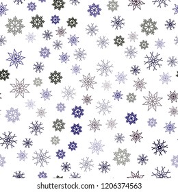 Dark Blue, Red vector seamless template with ice snowflakes. Snow on blurred abstract background with gradient. Pattern for design of fabric, wallpapers.