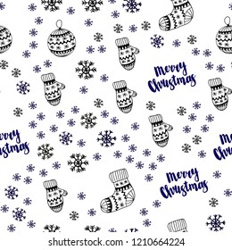 Dark Blue, Red vector seamless texture with colored snowflakes, balls, socks, mittens. Glitter abstract illustration with gradient. Template for business cards, websites.