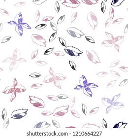 Dark Blue, Red vector seamless elegant template with leaves. A vague abstract illustration with leaves in doodles style. Trendy design for wallpaper, fabric makers.