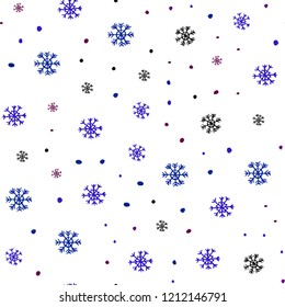 Dark Blue, Red vector seamless texture with colored snowflakes. Glitter abstract illustration with crystals of ice. Pattern for trendy fabric, wallpapers.
