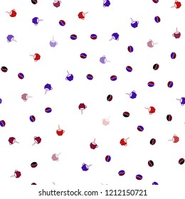 Dark Blue, Red vector seamless template with cups of coffee, beans. Decorative gradient design of coffee cups and beans. Pattern for ad, booklets, leaflets of restaurants.