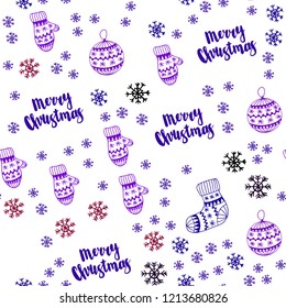 Dark Blue, Red vector seamless pattern with christmas snowflakes, balls, socks, mittens. Colorful decorative design in xmas style. Design for wallpaper, fabric makers.