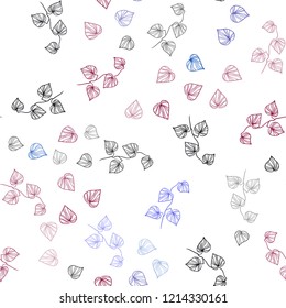 Dark Blue, Red vector seamless doodle texture with leaves. Brand new colored illustration in blurry style with leaves. Design for textile, fabric, wallpapers.