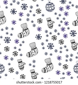 Dark Blue, Red vector seamless cover with beautiful snowflakes, balls, socks, mittens. Colorful decorative design in xmas style. Texture for window blinds, curtains.