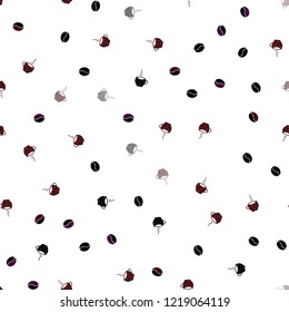 Dark Blue, Red vector seamless template with cups of coffee, beans. Decorative gradient design of coffee cups and beans. Template of a black hot beverage in a cafe.
