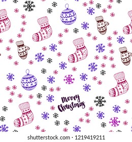 Dark Blue, Red vector seamless layout with bright snowflakes, balls, socks, mittens. Modern geometric abstract illustration. Pattern for trendy fabric, wallpapers.