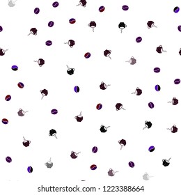 Dark Blue, Red vector seamless background with coffee, beans. Gradient illustration with set of mugs, beans. Pattern for menu of cafes and restaurants.