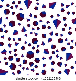 Dark Blue, Red vector seamless, isometric texture with poly style with cubes. Decorative design in abstract style with lines, cubes. Design for textile, fabric, wallpapers.