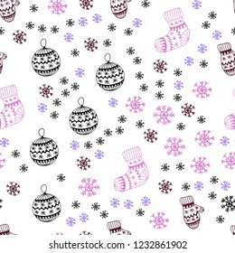 Dark Blue, Red vector seamless pattern with christmas snowflakes, balls, socks, mittens. Shining colorful illustration in christmas style. Design for textile, fabric, wallpapers.