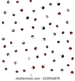 Dark Blue, Red vector seamless texture with coffee beans, mugs. Glitter abstract backdrop with gradient mugs, coffee grains. Doodle design for your business advert of cafes.