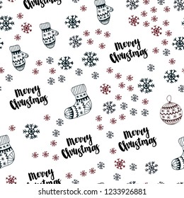 Dark Blue, Red vector seamless template with ice snowflakes, balls, socks, mittens. Colorful xmas elements with gradient. Template for business cards, websites.