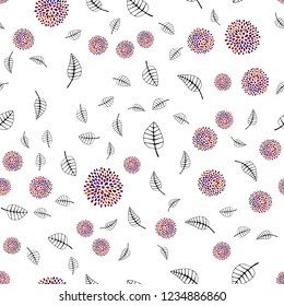 Dark Blue, Red vector seamless doodle template with leaves, flowers. Shining colorful illustration with leaves, flowers. Design for textile, fabric, wallpapers.