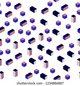 Dark Blue, Red vector seamless, isometric background with rectangles. Rectangles on abstract background with colorful gradient. Pattern for design of fabric, wallpapers.