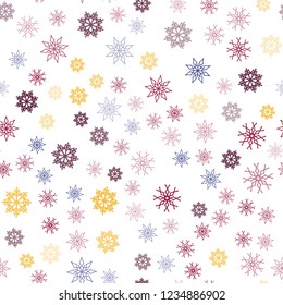 Dark Blue, Red vector seamless texture with colored snowflakes. Shining colored illustration with snow in christmas style. Trendy design for wallpaper, fabric makers.