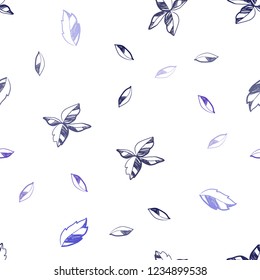 Dark Blue, Red vector seamless natural pattern with leaves. Glitter abstract illustration with doodles and leaves. Trendy design for wallpaper, fabric makers.