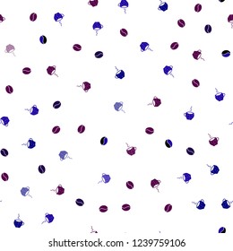 Dark Blue, Red vector seamless texture with coffee beans, mugs. Colorful illustration with gradient coffee beans, mugs. Pattern for menu of cafes and restaurants.