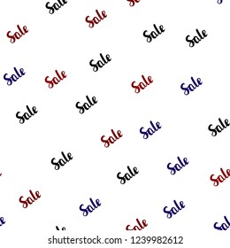Dark Blue, Red vector seamless cover with symbols of sales. Colored words of sales with gradient on white background. Backdrop for mega promotions, discounts.