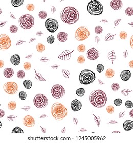 Dark Blue, Red vector seamless doodle layout with leaves and flowers. Decorative design in Indian style on white background. Pattern for design of fabric, wallpapers.