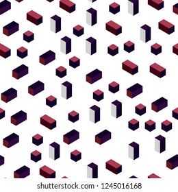 Dark Blue, Red vector seamless, isometric pattern in square style. Glitter abstract illustration with rectangular shapes. Design for wallpaper, fabric makers.
