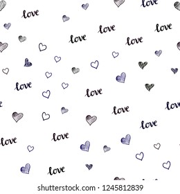 Dark Blue, Red vector seamless template with text LOVE YOU, hearts. Colorful gradient phrase LOVE YOU, hearts in abstract style. Design for textile, fabric, wallpapers.