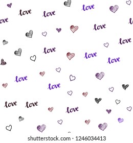 Dark Blue, Red vector seamless background with words of love, hearts. Design in doodle style with text LOVE YOU, hearts. Pattern for design of fabric, wallpapers.