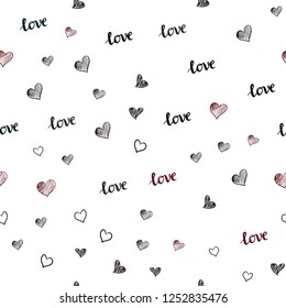 Dark Blue, Red vector seamless pattern with phrase LOVE YOU, hearts. Design in doodle style with text LOVE YOU, hearts. Design for wallpaper, fabric makers.