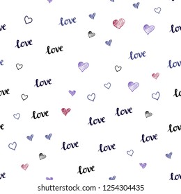 Dark Blue, Red vector seamless pattern with phrase LOVE YOU, hearts. Colorful illustration with quote LOVE YOU, hearts. Design for wallpaper, fabric makers.