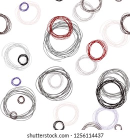 Dark Blue, Red vector seamless template with circles. Blurred bubbles on abstract background with colorful gradient. Texture for window blinds, curtains.