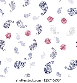 Dark Blue, Red vector seamless doodle background with leaves and flowers. An elegant bright illustration with leaves and flowers. Template for business cards, websites.