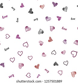 Dark Blue, Red vector seamless background with words of love, hearts. Illustration with phrase LOVE YOU, hearts for valentine's day. Texture for window blinds, curtains.