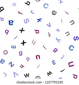 Dark Blue, Red vector seamless background with signs of alphabet. Blurred design in simple style with signs of alphabet. Template for business cards, websites.