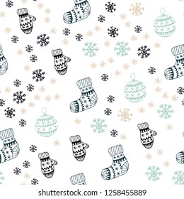 Dark Blue, Red vector seamless background with xmas snowflakes, balls, socks, mittens. Colorful illustration with xmas symbols. Design for wallpaper, fabric makers.