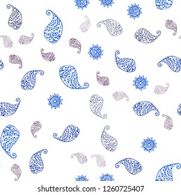Dark Blue, Red vector seamless elegant pattern with leaves and flowers. Abstract illustration with leaves, flowers in doodles style. Pattern for trendy fabric, wallpapers.