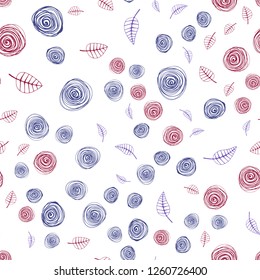 Dark Blue, Red vector seamless doodle layout with leaves and flowers. Creative illustration in blurred style with leaves, flowers. Pattern for trendy fabric, wallpapers.
