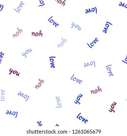 Dark Blue, Red vector seamless background with words of love. Decorative design in doodle style with text LOVE YOU. Pattern for design of fabric, wallpapers.