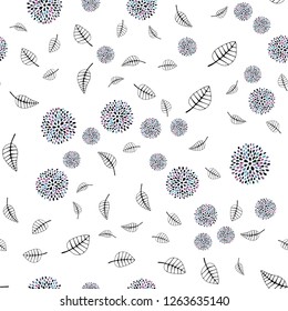 Dark Blue, Red vector seamless doodle background with leaves, flowers. Brand new colored illustration with leaves and flowers. Template for business cards, websites.