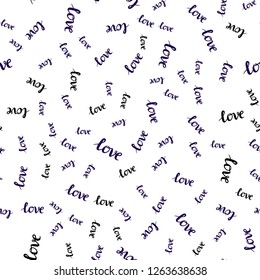 Dark Blue, Red vector seamless pattern with phrase LOVE YOU. Colorful illustration with quote LOVE YOU in celebration style. Pattern for design of fabric, wallpapers.