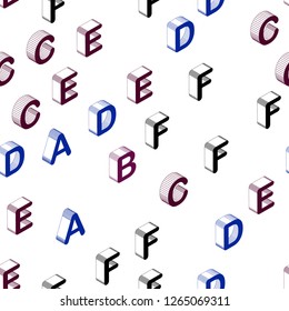 Dark Blue, Red vector seamless pattern with 3D ABC symbols. Shining colorful 3D illustration with isolated letters. Pattern for design of fabric, wallpapers.