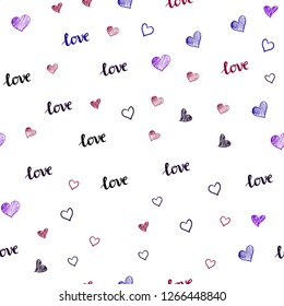 Dark Blue, Red vector seamless pattern with phrase LOVE YOU, hearts. Colorful gradient phrase LOVE YOU, hearts in abstract style. Design for wallpaper, fabric makers.